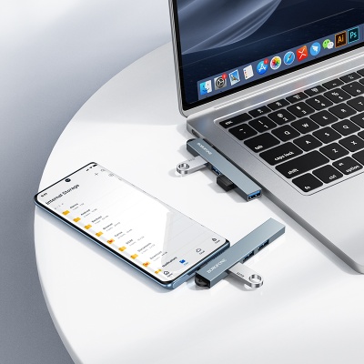 Переходник/Адаптер BOROFONE FH1A 4 в 1 Type-C (m) - 1xUSB3.0 (f) + 3xUSB2.0 (f), серый металлик