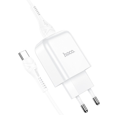 Сетевое зарядное устройство HOCO N2 Vigour single 1xUSB с Кабелем USB - Type-C, 2A, 10W, белый