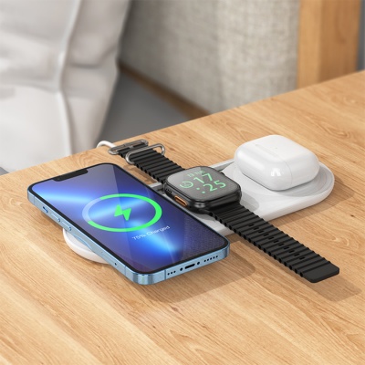 Беспроводное зарядное устройство BOROFONE BQ19 Powerful 3-in-1 для iPhone+Airpods+Apple Watch, 3A, 5W/7.5W/10W/15W, белый