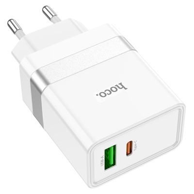 Сетевое зарядное устройство HOCO N21 Topspeed 1xUSB + 1xUSB-C, 3A, 30W, белый