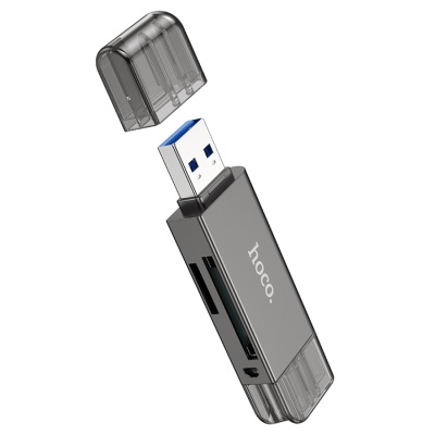 Переходник/Адаптер HOCO HB39 2 в 1 USB (m) / Type-C (m) - TF/SD, черный