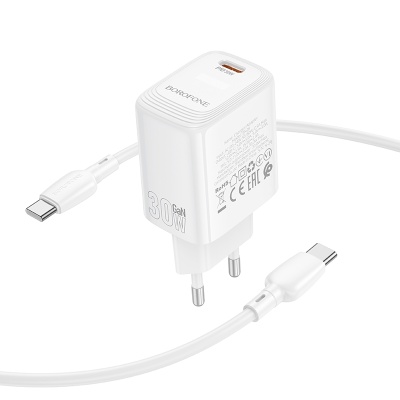 Сетевое зарядное устройство BOROFONE BN28 Fuente 1xUSB-C с Кабелем Type-C - Type-C, 30W, белый