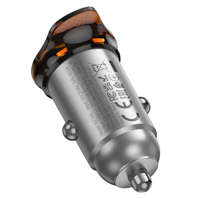 Автомобильное зарядное устройство HOCO NZ16B Rigorous, 2xUSB-C, 45W, серый металлик