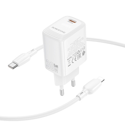 Сетевое зарядное устройство BOROFONE BN28 Fuente 1xUSB-C с Кабелем Type-C - Lightning, 30W, белый