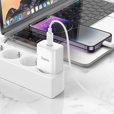 Сетевое зарядное устройство HOCO C76A Pro Majestic 1xUSB-C с Кабелем Type-C - Lightning, 30W, белый
