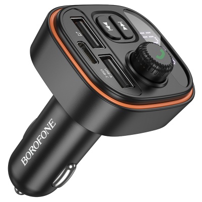 Автомобильное зарядное устройство с FM-Трансмиттер BOROFONE BC59 Heroic, 2xUSB + 1xUSB-C, 3A, черный