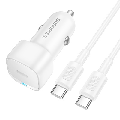Автомобильное зарядное устройство BOROFONE BZ34A Cloud, 1xUSB-C с Кабелем Type-C - Type-C, 20W, белый