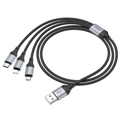 Кабель USB HOCO X102 Fresh 3 в 1 USB - Type-C + Lightning + MicroUSB, 2.4А, 1 м, черный