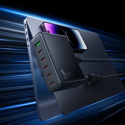 Сетевое зарядное устройство HOCO C152A Modern 1xUSB + 5xUSB-C, 3A, 70W, черный