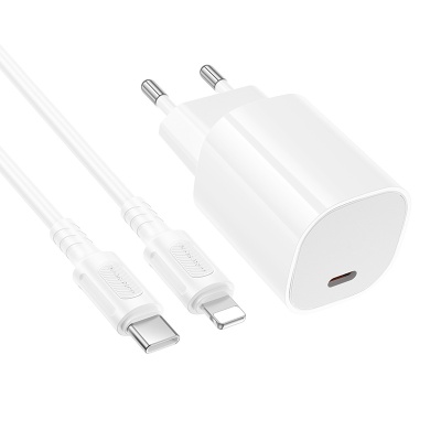 Сетевое зарядное устройство BOROFONE BA103A Pudding 1xUSB-C с Кабелем Type-C - Lightning, 20W, белый