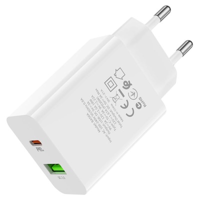Сетевое зарядное устройство BOROFONE BA56A Lavida 1xUSB + 1xUSB-C, 3.0A, 18W, белый