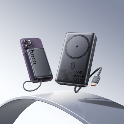 Портативный аккумулятор HOCO Q44 Origen, с беспроводной зарядкой, 20W, 10000 мА⋅ч, серый металлик