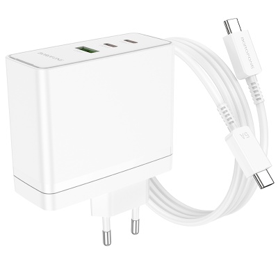Сетевое зарядное устройство BOROFONE BN11 Imperial 1xUSB + 2xUSB-C с Кабелем Type-C - Type-C, 100W, белый