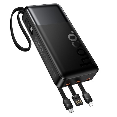Портативный аккумулятор HOCO J156A Founder, встроенный кабель Lightning + Type-C + MircoUSB, 22.5W, 20000 мА⋅ч, черный