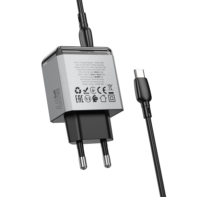 Сетевое зарядное устройство BOROFONE BN21 Lena 2xUSB-C с Кабелем Type-C - Type-C, 40W, серый металлик