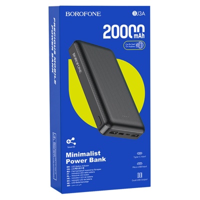 Портативный аккумулятор BOROFONE BJ3A Minimalist, 2A, 20000 мА⋅ч, черный