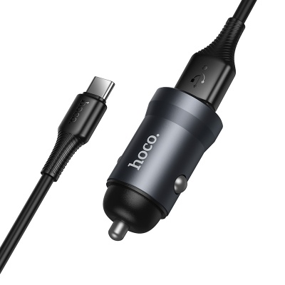 Автомобильное зарядное устройство HOCO Z62 Energy, 1xUSB с Кабелем USB - Type-C, 18W, серый металлик