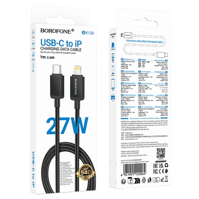 Кабель USB-C BOROFONE BX120 Placer Type-C - Lightning, 27W, 1 м, черный