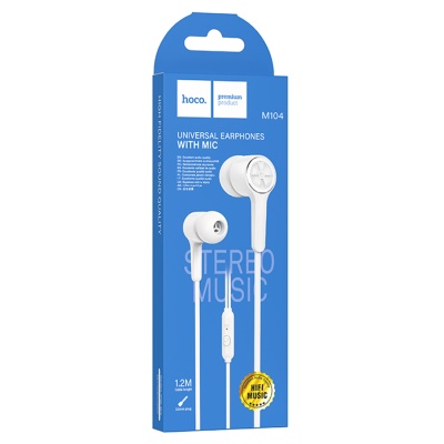 Проводные наушники HOCO M104 Gamble, Jack 3.5mm, 1.2 м, белый