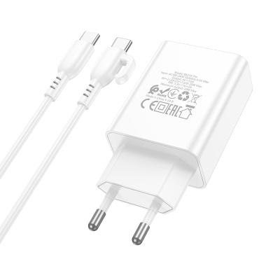 Сетевое зарядное устройство BOROFONE BA21A Prob Long journey 1xUSB-C с Кабелем Type-C - Type-C, 20W, белый