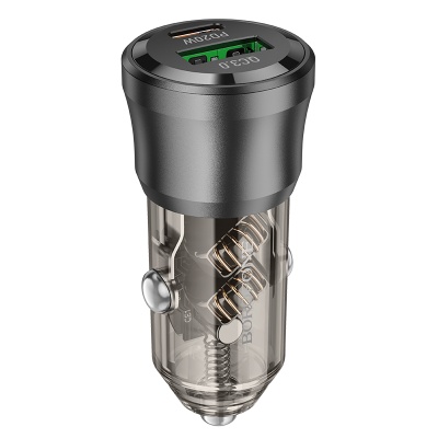 Автомобильное зарядное устройство BOROFONE BZ25 Journey, 1xUSB + 1xUSB-C, 38W, прозрачный черный