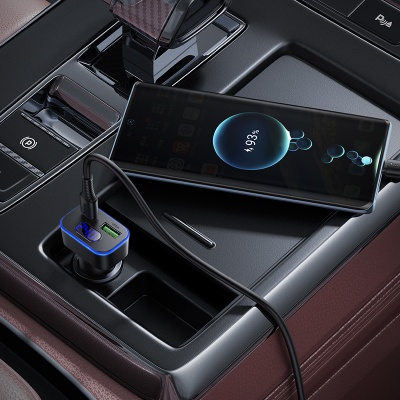 Автомобильное зарядное устройство HOCO Z63B Barry, 1xUSB + 1xUSB-C с Кабелем Type-C - Type-C, 48W, черный