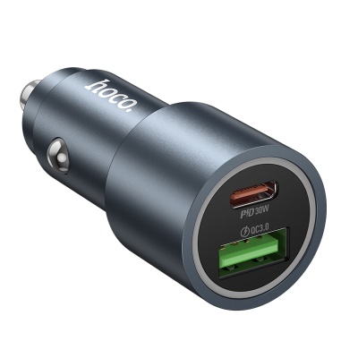 Автомобильное зарядное устройство HOCO Z60 Bloom, 1xUSB + 1xUSB-C, 48W, серый металлик