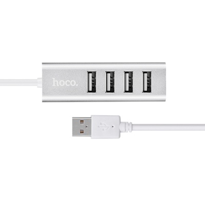 USB HUB разветвитель HOCO HB1 4 в 1 USB2.0 (m) - 4xUSB2.0 (f), 80 см, серебристый