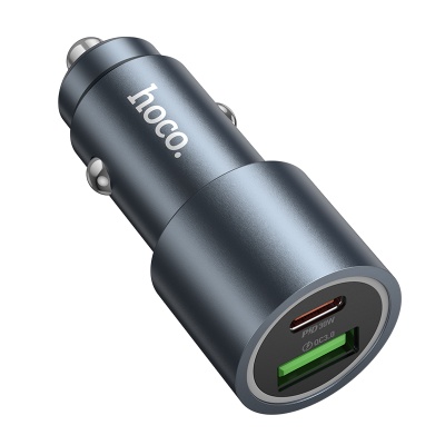 Автомобильное зарядное устройство HOCO Z60 Bloom, 1xUSB + 1xUSB-C, 48W, серый металлик