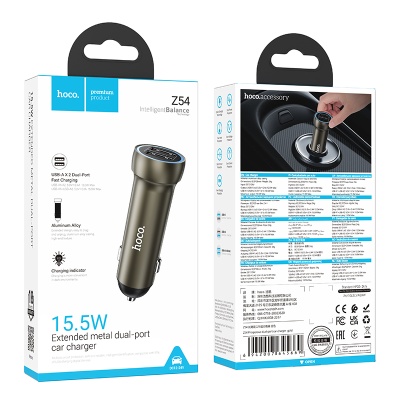 Автомобильное зарядное устройство HOCO Z54 Prosperous, 2xUSB, 3.1A, 15.5W, золотой