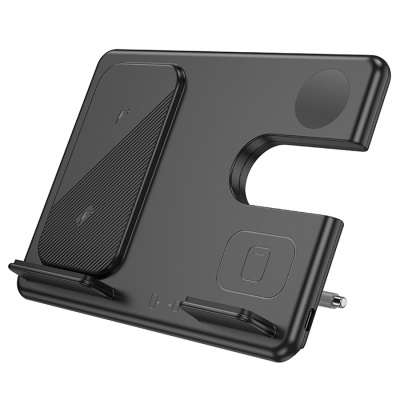Беспроводное зарядное устройство HOCO CQ2 Flash folding 3-in-1 для iPhone+Airpods+Samsung Watch, 3A, 15W, черный