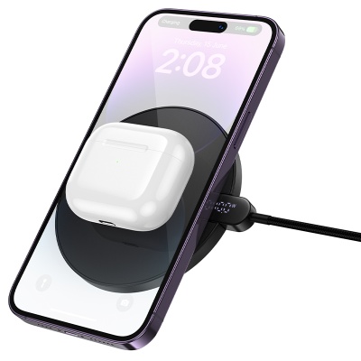 Беспроводное зарядное устройство HOCO CW62 Peak с Кабелем Type-C, 5W/7.5W/10W/15W, черный