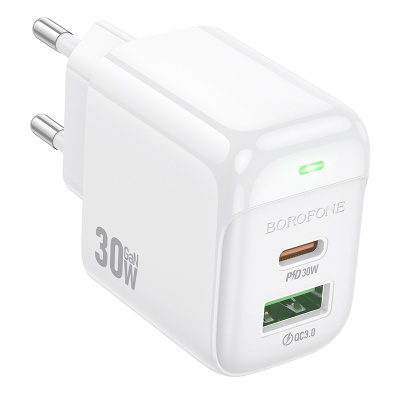 Сетевое зарядное устройство BOROFONE BAS45A Potential 1xUSB + 1xUSB-C, 3A, 30W, белый