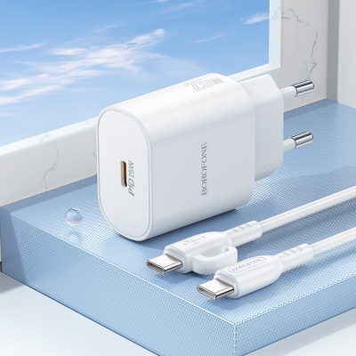 Сетевое зарядное устройство BOROFONE BA82A Platinum 1xUSB-C с Кабелем Type-C - Type-C, 25W, белый