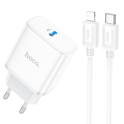 Сетевое зарядное устройство HOCO C104A Stage 1xUSB-C с Кабелем Type-C - Lightning, 20W, белый