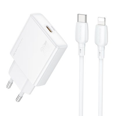 Сетевое зарядное устройство BOROFONE BN23 Wish 1xUSB-C с Кабелем Type-C - Lightning, 20W, белый