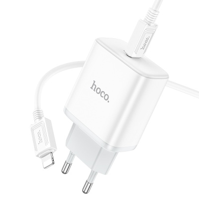 Сетевое зарядное устройство HOCO C104A Stage 1xUSB-C с Кабелем Type-C - Lightning, 20W, белый