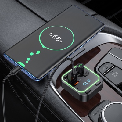 Автомобильное зарядное устройство с FM-Трансмиттер BOROFONE BC53 Highway, 2xUSB + 1xUSB-C, 20W, черный