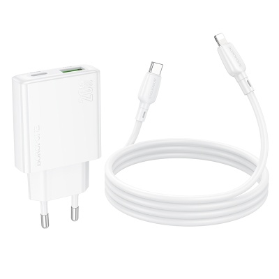 Сетевое зарядное устройство BOROFONE BN24 Wish 1xUSB + 1xUSB-C с Кабелем Type-C - Lightning, 3A, 20W, белый