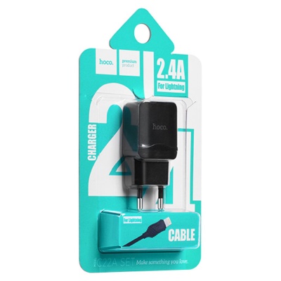 Сетевое зарядное устройство HOCO C22A Little 1xUSB с Кабелем USB - Lightning, 2.4A, 10.8W, черный