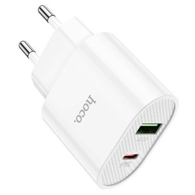 Сетевое зарядное устройство HOCO C95A Lineal 1xUSB + 1xUSB-C, 3A, 20W, белый