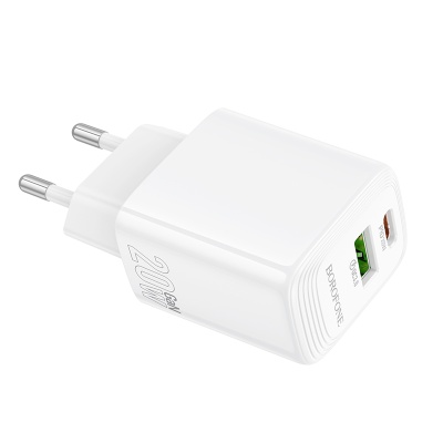 Сетевое зарядное устройство BOROFONE BN27 Fuente 1xUSB + 1xUSB-C, 3A, 20W, белый
