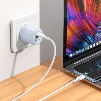 Сетевое зарядное устройство BOROFONE BA94A Lustrous 1xUSB + 1xUSB-C, 3A, 30W, синий