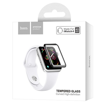 Защитное стекло HOCO Tempered Glass для Apple Watch 4, Full Glue 3D, 44mm, прозрачный+черная рамка