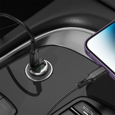 Автомобильное зарядное устройство BOROFONE BZ29A Talented, 1xUSB + 1xUSB-C с Кабелем Type-C - Lightning, 3A, 36W, фиолетовый