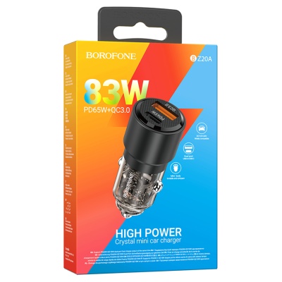 Автомобильное зарядное устройство BOROFONE BZ20A Smart, 1xUSB + 1xUSB-C, 83W, черный