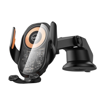 Автомобильный держатель HOCO HW34 Blue, зажимной с беспроводной зарядкой, 15W, на приборную панель, черный