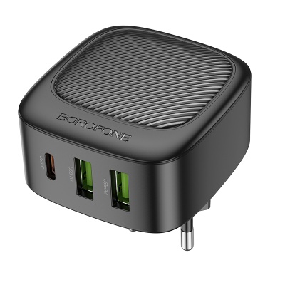 Сетевое зарядное устройство BOROFONE BAS23A Lucky 1xUSB + 2xUSB-C, 3A, 30W, черный