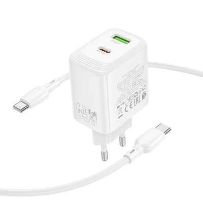 Сетевое зарядное устройство BOROFONE BN30 Cargador 1xUSB + 1xUSB-C с Кабелем Type-C - Type-C, 45W, белый