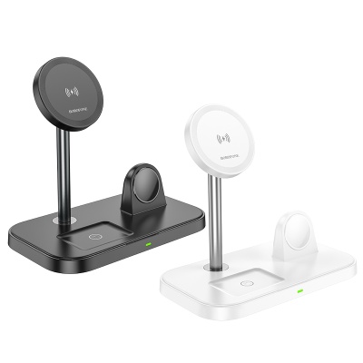 Настольная зарядная станция BOROFONE BQ29 Feliz для iPhone+Airpods+Apple Watch с Кабелем USB - Type-C, 5W/7.5W/10W/15W, черный